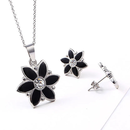 Wholesale Jewelry Simple Style Classic Style Flower 304 Stainless Steel Rhinestones 18K Gold Plated Inlay Earrings Necklace