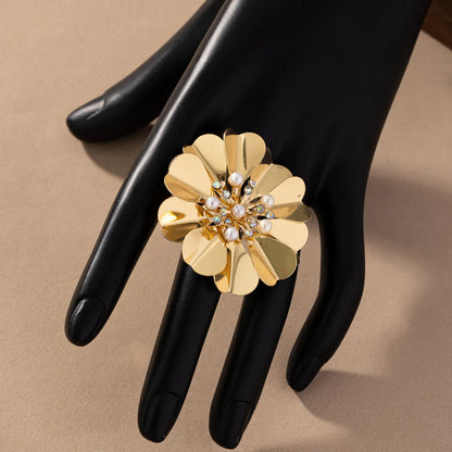 Wholesale Jewelry Simple Style Classic Style Flower Alloy Glass Inlay Rings