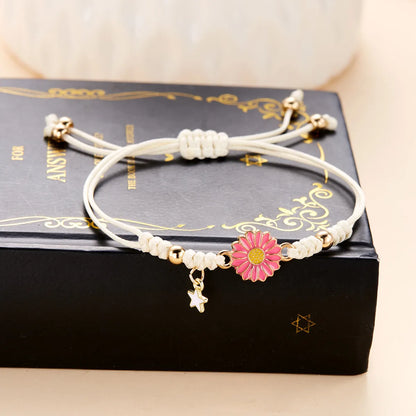 Simple Style Classic Style Flower Alloy Wax Rope Wholesale Drawstring Bracelets