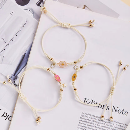 Simple Style Classic Style Flower Alloy Wax Rope Wholesale Drawstring Bracelets