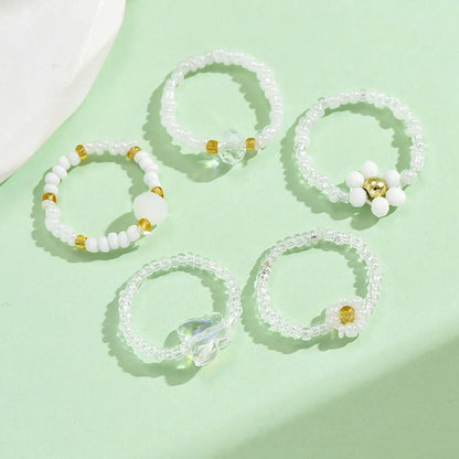 Wholesale Jewelry Simple Style Classic Style Flower Artificial Crystal Seed Bead Beaded Rings