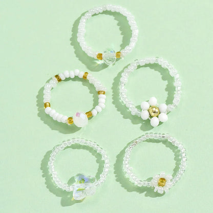 Wholesale Jewelry Simple Style Classic Style Flower Artificial Crystal Seed Bead Beaded Rings