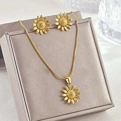 Wholesale Jewelry Simple Style Classic Style Flower Titanium Steel Earrings Necklace