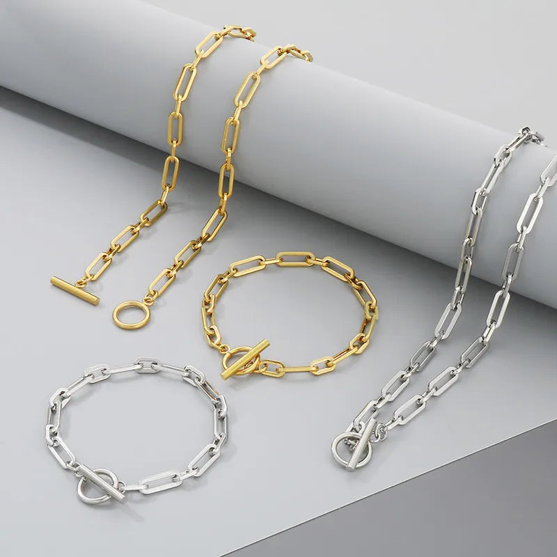 Wholesale Jewelry Simple Style Classic Style Geometric 304 Stainless Steel 18K Gold Plated Bracelets Necklace