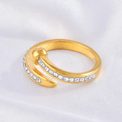 Wholesale Jewelry Simple Style Classic Style Geometric 304 Stainless Steel Rhinestones 18K Gold Plated Inlay Open Rings