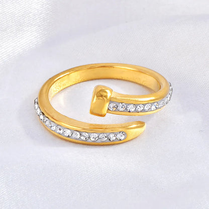 Wholesale Jewelry Simple Style Classic Style Geometric 304 Stainless Steel Rhinestones 18K Gold Plated Inlay Open Rings