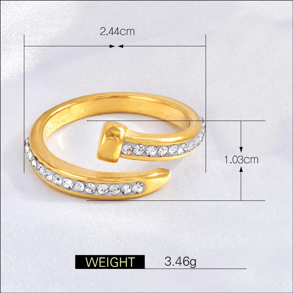 Wholesale Jewelry Simple Style Classic Style Geometric 304 Stainless Steel Rhinestones 18K Gold Plated Inlay Open Rings