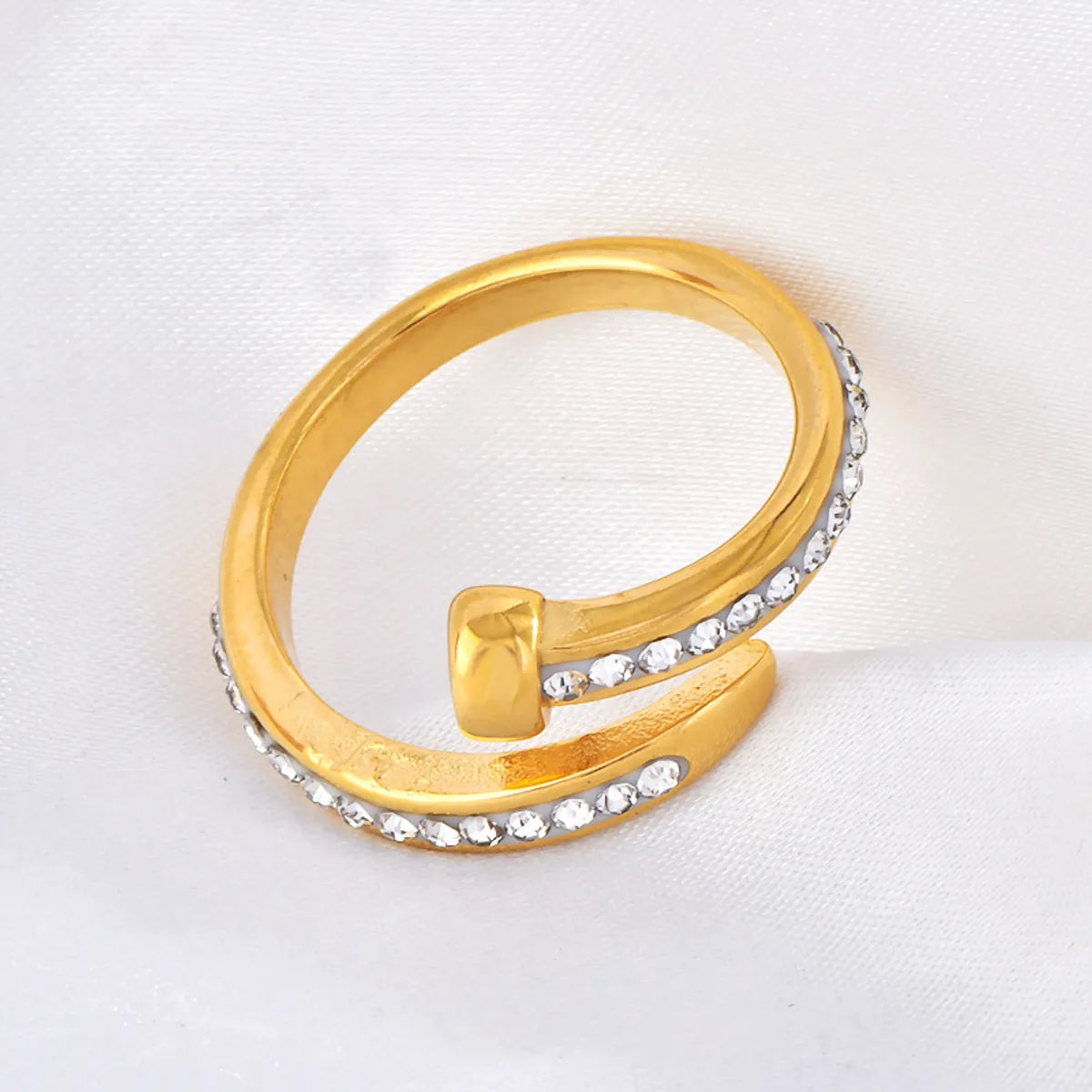 Wholesale Jewelry Simple Style Classic Style Geometric 304 Stainless Steel Rhinestones 18K Gold Plated Inlay Open Rings