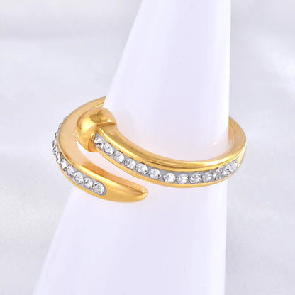 Wholesale Jewelry Simple Style Classic Style Geometric 304 Stainless Steel Rhinestones 18K Gold Plated Inlay Open Rings