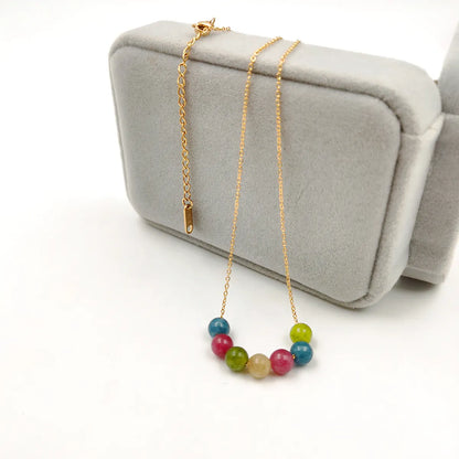 Wholesale Jewelry Simple Style Classic Style Geometric 304 Stainless Steel Tourmaline Titanium Steel Gold Plated Beaded Handmade Necklace