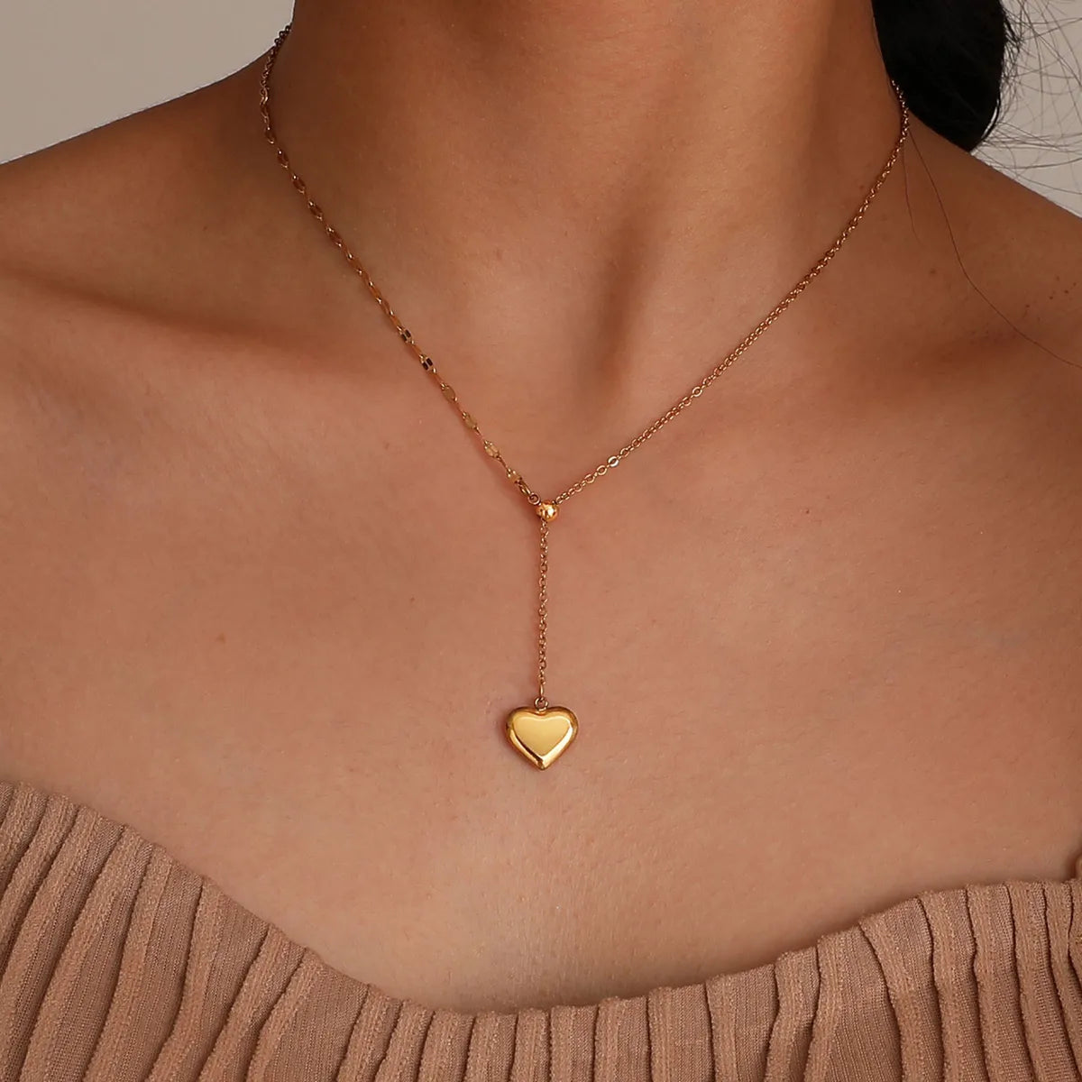 Wholesale Jewelry Simple Style Classic Style Heart Shape 201 Stainless Steel 18K Gold Plated Plating Pendant Necklace