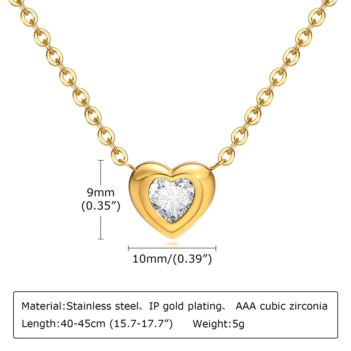 Wholesale Jewelry Simple Style Classic Style Heart Shape 201 Stainless Steel Zircon 18K Gold Plated Plating Inlay Pendant Necklace