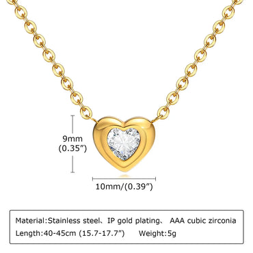 Wholesale Jewelry Simple Style Classic Style Heart Shape 201 Stainless Steel Zircon 18K Gold Plated Plating Inlay Pendant Necklace