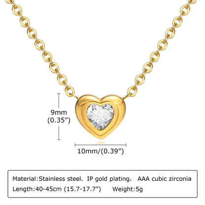 Wholesale Jewelry Simple Style Classic Style Heart Shape 201 Stainless Steel Zircon 18K Gold Plated Plating Inlay Pendant Necklace