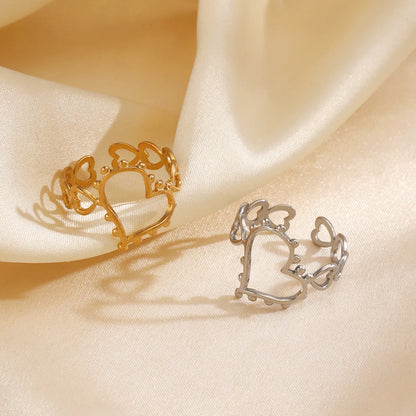 Wholesale Jewelry Simple Style Classic Style Heart Shape 304 Stainless Steel 18K Gold Plated Plating Open Rings