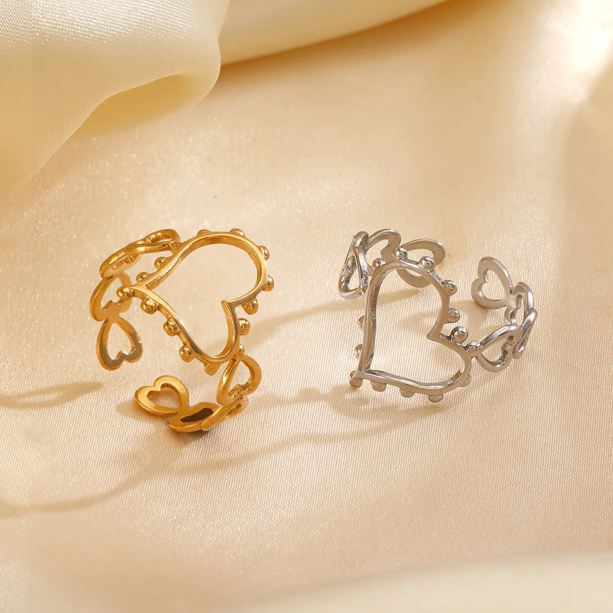 Wholesale Jewelry Simple Style Classic Style Heart Shape 304 Stainless Steel 18K Gold Plated Plating Open Rings