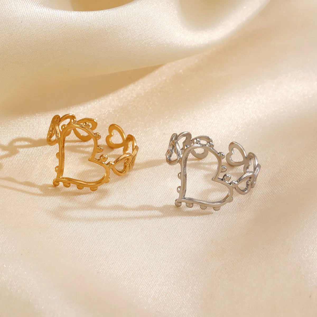 Wholesale Jewelry Simple Style Classic Style Heart Shape 304 Stainless Steel 18K Gold Plated Plating Open Rings