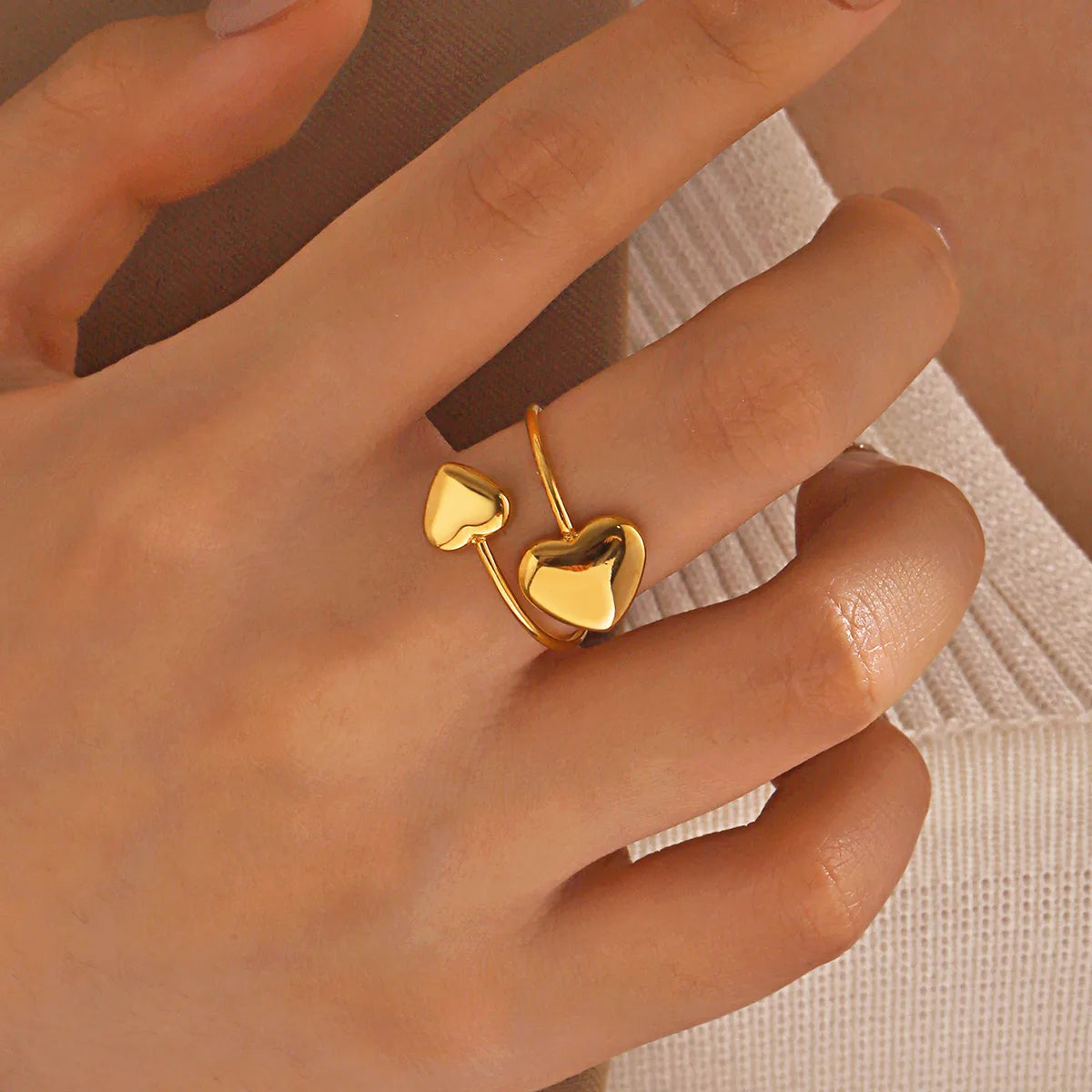 Wholesale Jewelry Simple Style Classic Style Heart Shape 304 Stainless Steel 18K Gold Plated Plating Rings