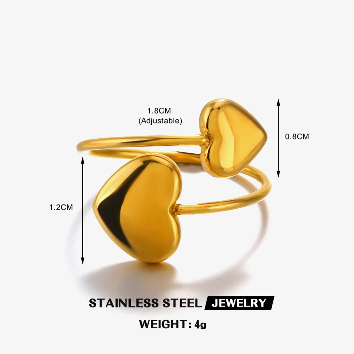 Wholesale Jewelry Simple Style Classic Style Heart Shape 304 Stainless Steel 18K Gold Plated Plating Rings