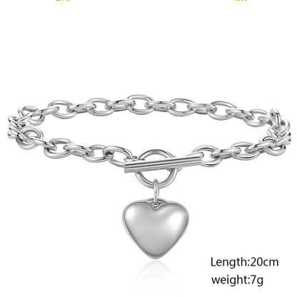 Wholesale Jewelry Simple Style Classic Style Heart Shape 304 Stainless Steel Gold Plated Bracelets Necklace