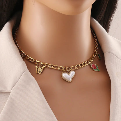 Wholesale Jewelry Simple Style Classic Style Heart Shape Eye 304 Stainless Steel 18K Gold Plated Enamel Plating Necklace