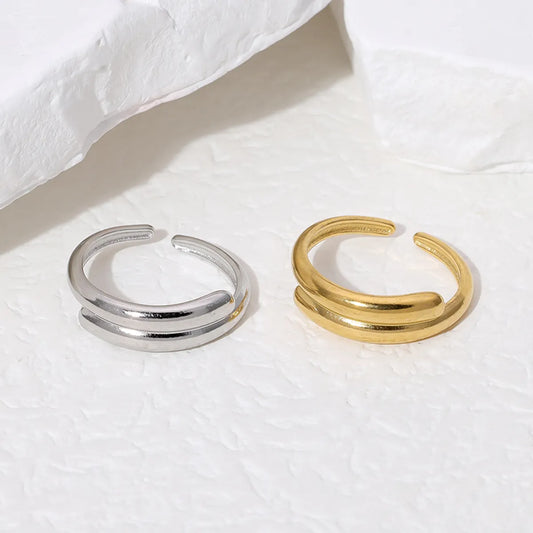 Wholesale Jewelry Simple Style Classic Style Korean Style Lines 304 Stainless Steel 18K Gold Plated Open Rings