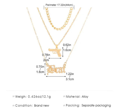 Wholesale Jewelry Simple Style Classic Style Letter Pistol Alloy Layered Necklaces