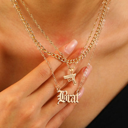 Wholesale Jewelry Simple Style Classic Style Letter Pistol Alloy Layered Necklaces