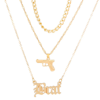 Wholesale Jewelry Simple Style Classic Style Letter Pistol Alloy Layered Necklaces