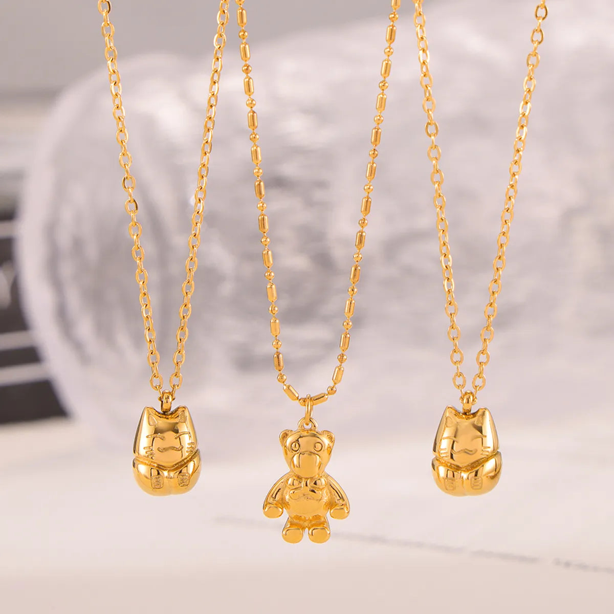 Wholesale Jewelry Simple Style Classic Style Little Bear Cat 304 Stainless Steel 18K Gold Plated Plating Pendant Necklace