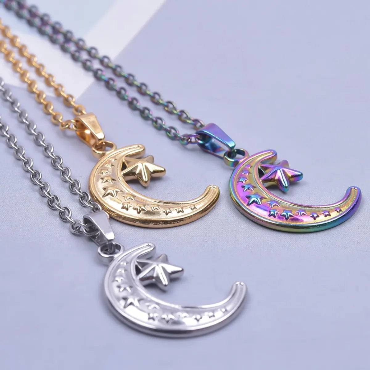 Wholesale Jewelry Simple Style Classic Style Moon 304 Stainless Steel Plating Pendant Necklace