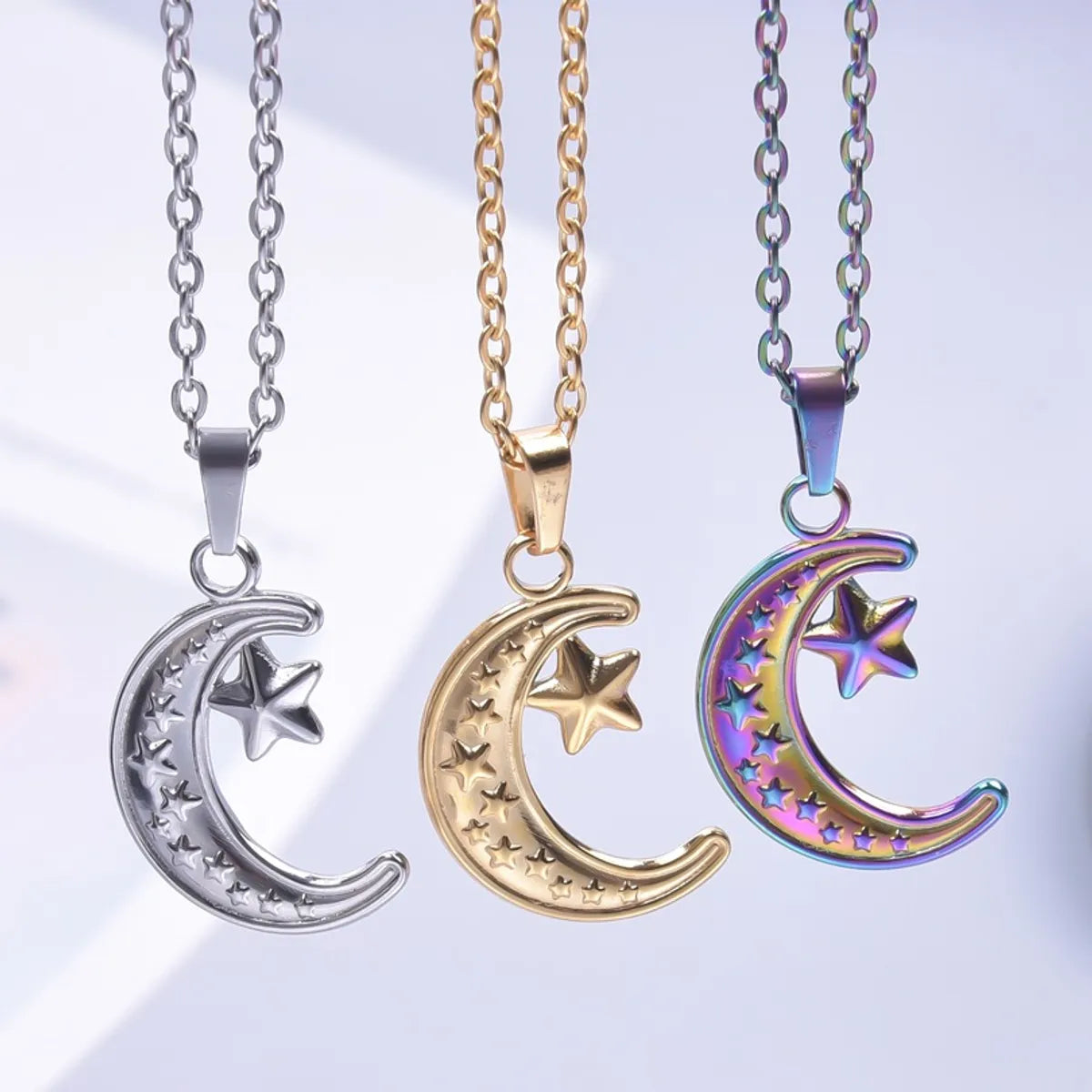 Wholesale Jewelry Simple Style Classic Style Moon 304 Stainless Steel Plating Pendant Necklace