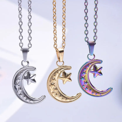 Wholesale Jewelry Simple Style Classic Style Moon 304 Stainless Steel Plating Pendant Necklace