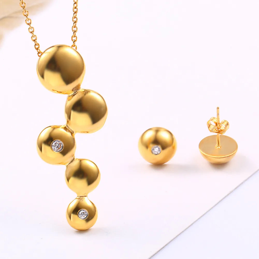 Wholesale Jewelry Simple Style Classic Style Round 304 Stainless Steel 18K Gold Plated Plating Inlay Earrings Necklace