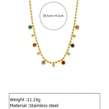 Wholesale Jewelry Simple Style Classic Style Round 304 Stainless Steel Artificial Rhinestones 18K Gold Plated Inlay Necklace