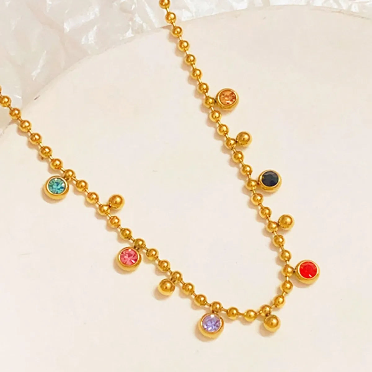 Wholesale Jewelry Simple Style Classic Style Round 304 Stainless Steel Artificial Rhinestones 18K Gold Plated Inlay Necklace