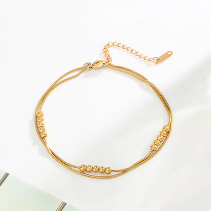 Wholesale Jewelry Simple Style Classic Style Round 304 Stainless Steel Beads White Gold Plated Gold Plated Layered Plating Inlay Anklet