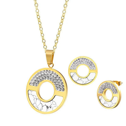 Wholesale Jewelry Simple Style Classic Style Round 304 Stainless Steel Rhinestones 18K Gold Plated Inlay Earrings Necklace