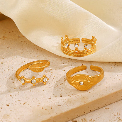 Wholesale Jewelry Simple Style Classic Style Round Eye 304 Stainless Steel Rhinestones 18K Gold Plated Plating Inlay Rings