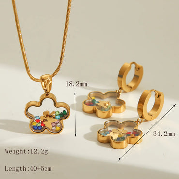 Wholesale Jewelry Simple Style Classic Style Round Flower Butterfly 304 Stainless Steel Zircon 18K Gold Plated Jewelry Set