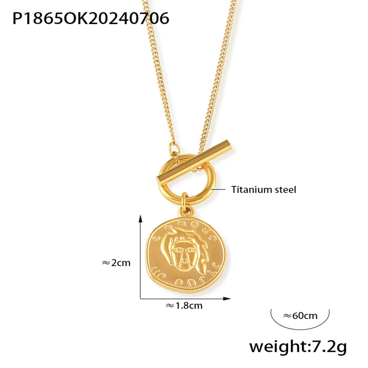 Wholesale Jewelry Simple Style Classic Style Round Titanium Steel 18K Gold Plated Plating Pendant Necklace