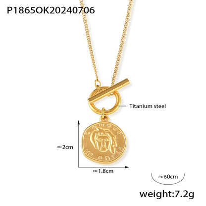 Wholesale Jewelry Simple Style Classic Style Round Titanium Steel 18K Gold Plated Plating Pendant Necklace