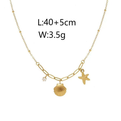 Wholesale Jewelry Simple Style Classic Style Shell Titanium Steel Zircon 18K Gold Plated Plating Inlay Pendant Necklace