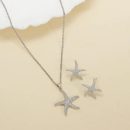 Wholesale Jewelry Simple Style Classic Style Shiny Starfish 304 Stainless Steel Zircon 18K Gold Plated Plating Inlay Jewelry Set