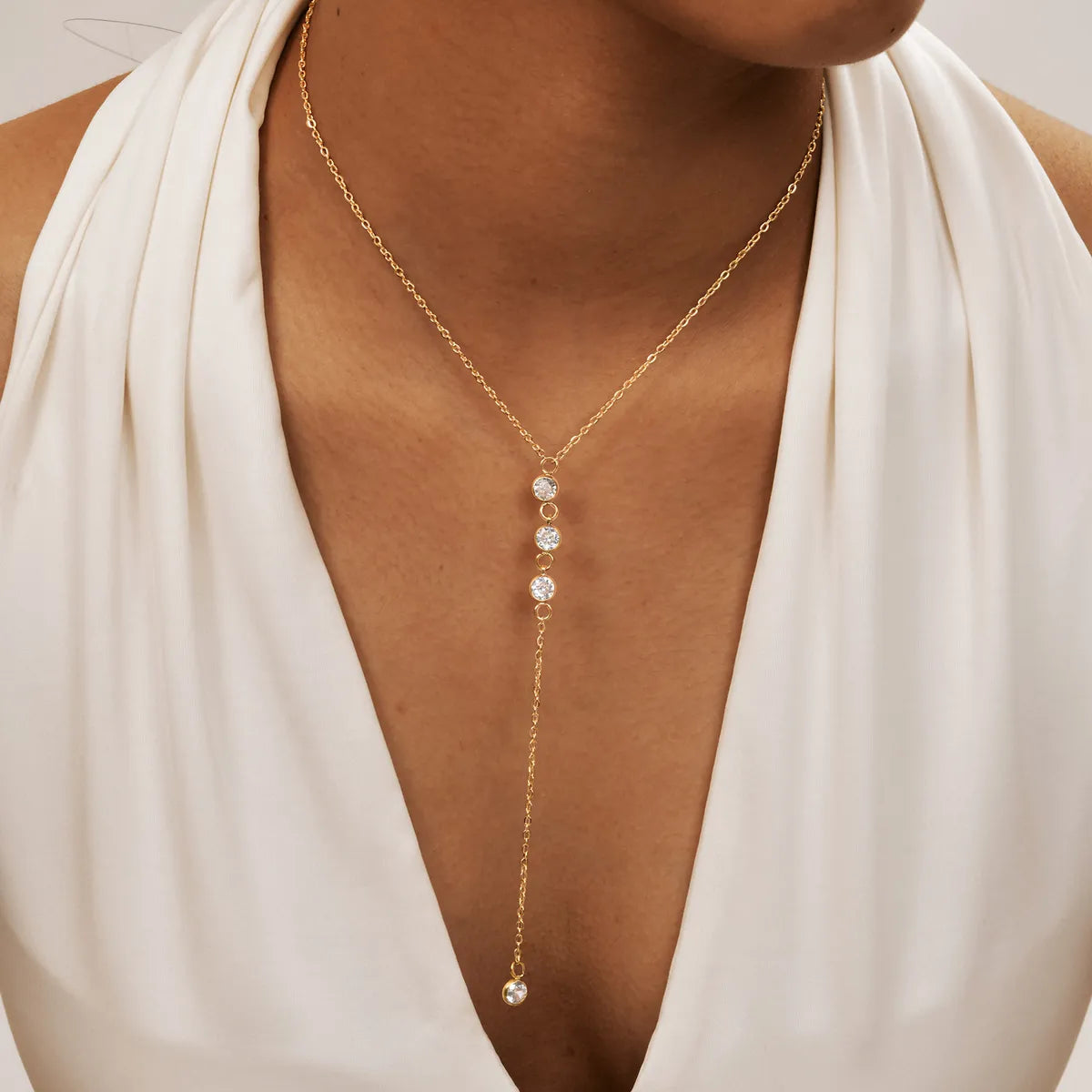 Wholesale Jewelry Simple Style Classic Style Solid Color 201 Stainless Steel Artificial Pearls Zircon 18K Gold Plated Layered Long Necklace