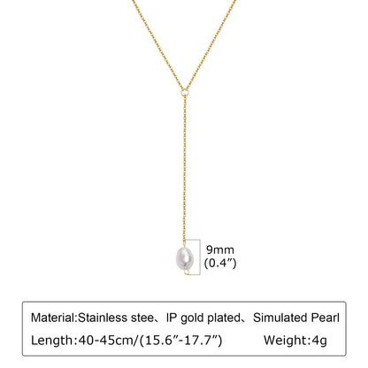 Wholesale Jewelry Simple Style Classic Style Solid Color 201 Stainless Steel Artificial Pearls Zircon 18K Gold Plated Layered Long Necklace