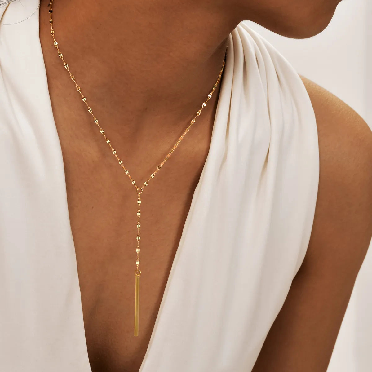 Wholesale Jewelry Simple Style Classic Style Solid Color 201 Stainless Steel Artificial Pearls Zircon 18K Gold Plated Layered Long Necklace