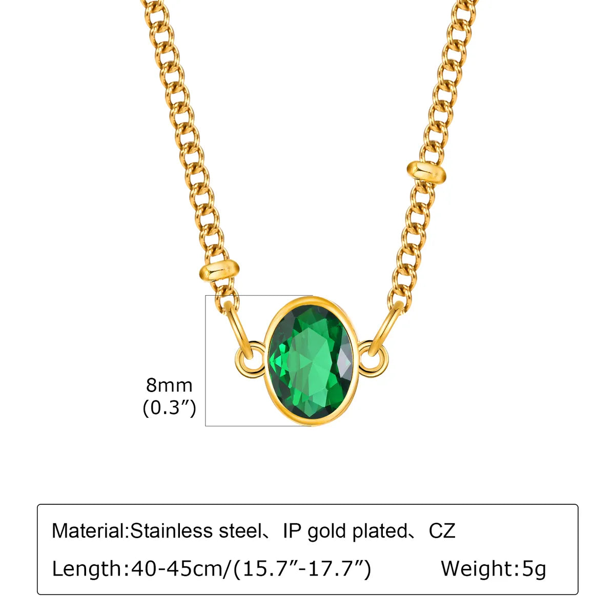 Wholesale Jewelry Simple Style Classic Style Solid Color 201 Stainless Steel Zircon 18K Gold Plated Plating Inlay Pendant Necklace