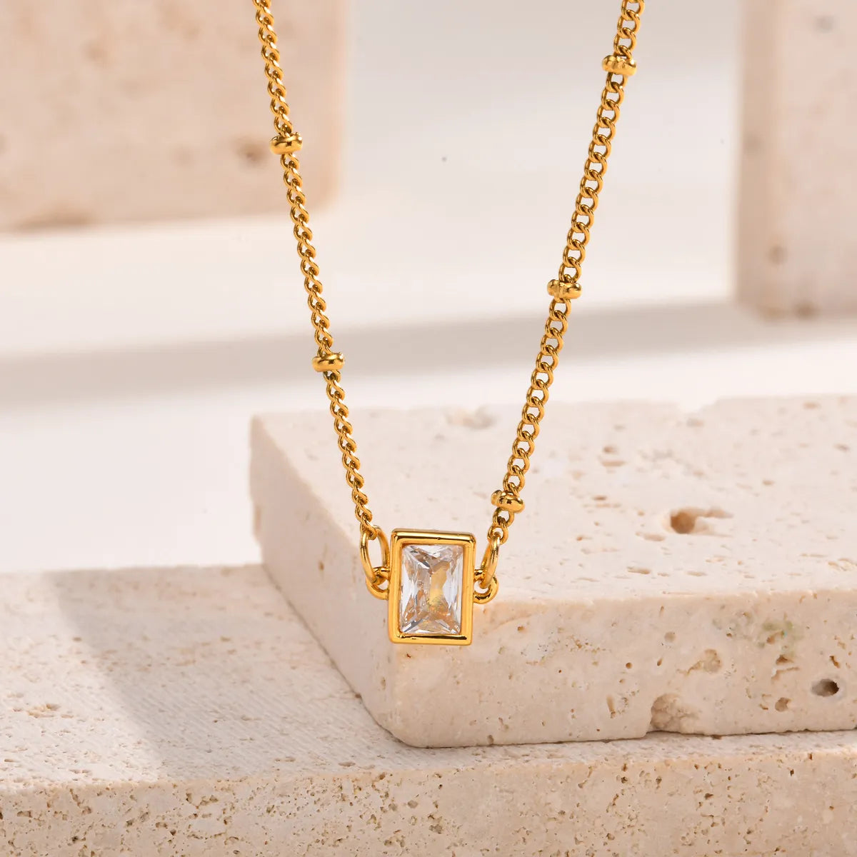 Wholesale Jewelry Simple Style Classic Style Solid Color 201 Stainless Steel Zircon 18K Gold Plated Plating Inlay Pendant Necklace