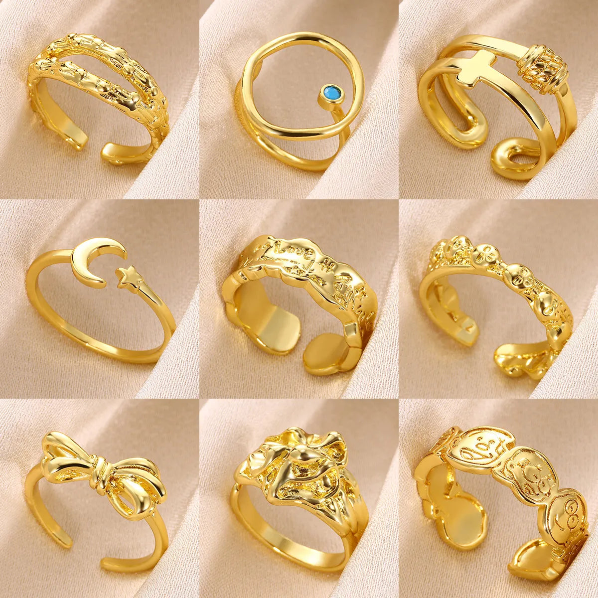 Wholesale Jewelry Simple Style Classic Style Solid Color 304 Stainless Steel Gold Plated Plating Rings